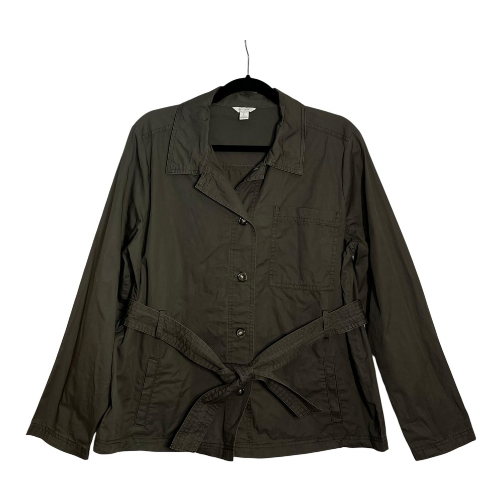 Cato Est. 1946 Women Large Olive Green Cotton Belted Utility Jacket Button Front - Picture 8 of 8